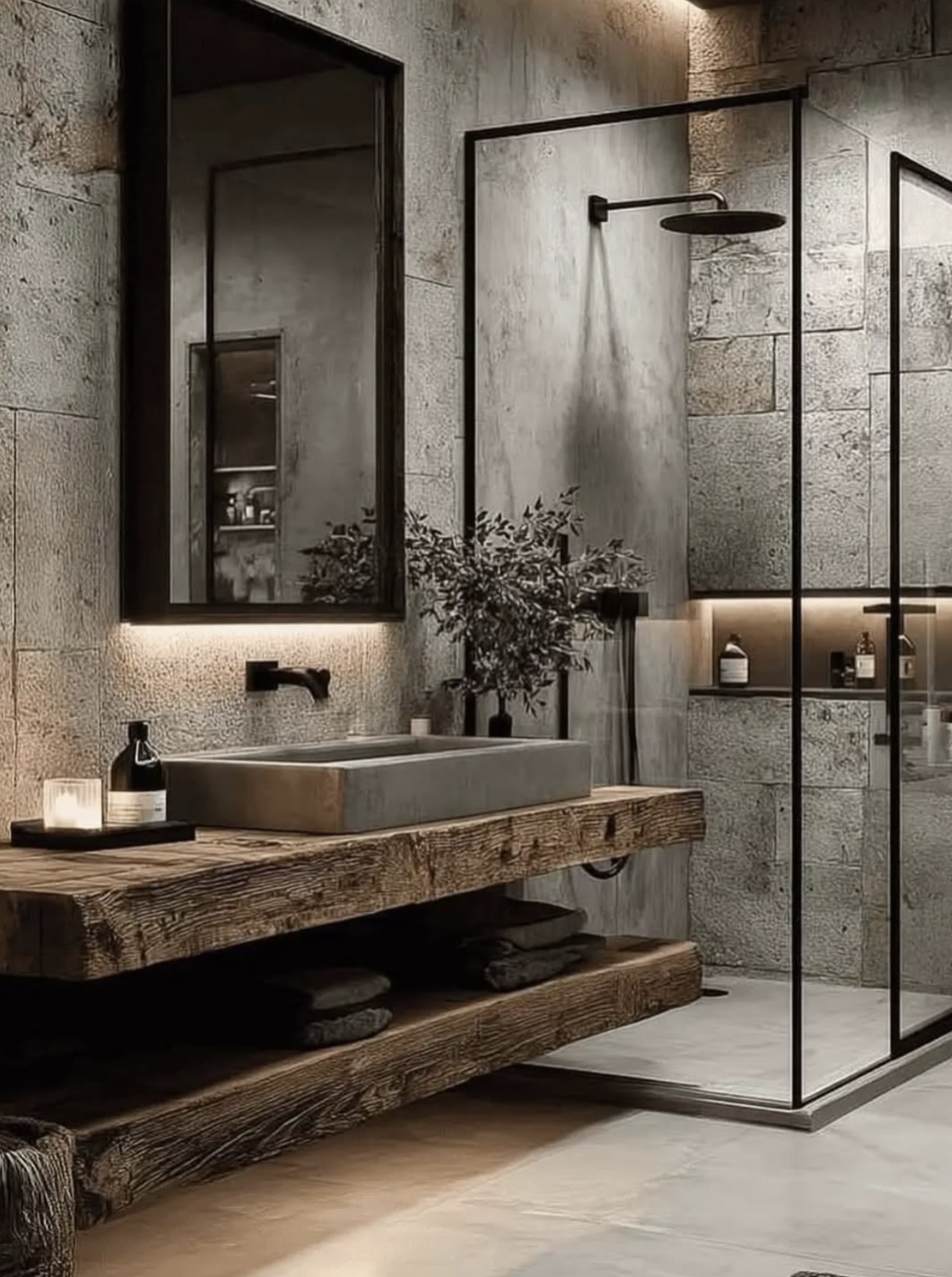 Stone & Reclaimed Timber Wet Room